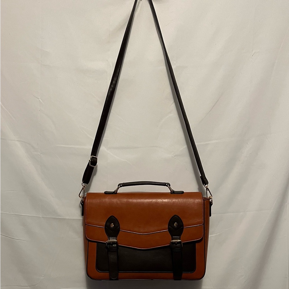 Oukupa Brown & Tan Crossbody Messenger Laptop Satchel